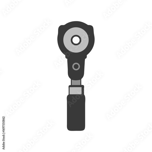 Ophthalmoscope illustration in gray tones, on a black backdrop