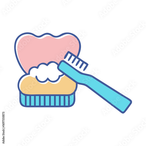 Tooth cleaning with toothbrush illustration on black background