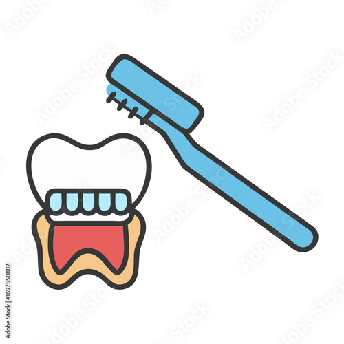 Dental care illustration showing a tooth and toothbrush on black