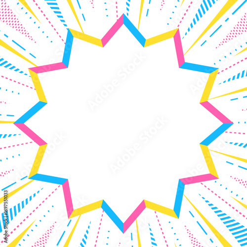 集中線とポップなフレームの背景素材、ポップなデザイン、正方形サイズ
