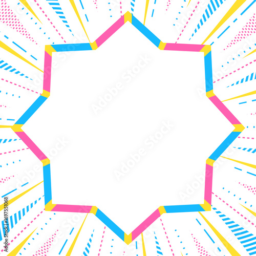 集中線とポップなフレームの背景素材、ポップなデザイン、正方形サイズ