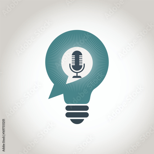 Podcast Idea Lightbulb Illustration with Microphone Inside Representing Creative Audio Content and Communication Solutions
