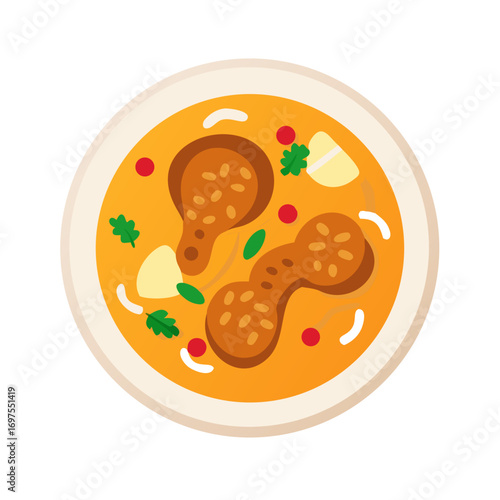 Chicken drumsticks in orange broth food vector illustration