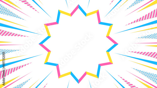 集中線とポップなフレームの背景素材、ポップなデザイン、16:9サイズ