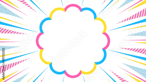 集中線とポップなフレームの背景素材、ポップなデザイン、16:9サイズ