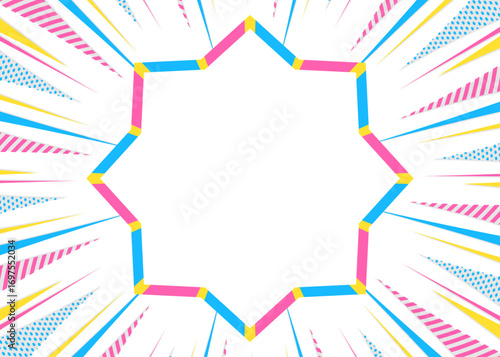 集中線とポップなフレームの背景素材、ポップなデザイン