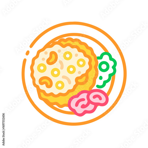 Colorful rice plate illustration against black background for menu