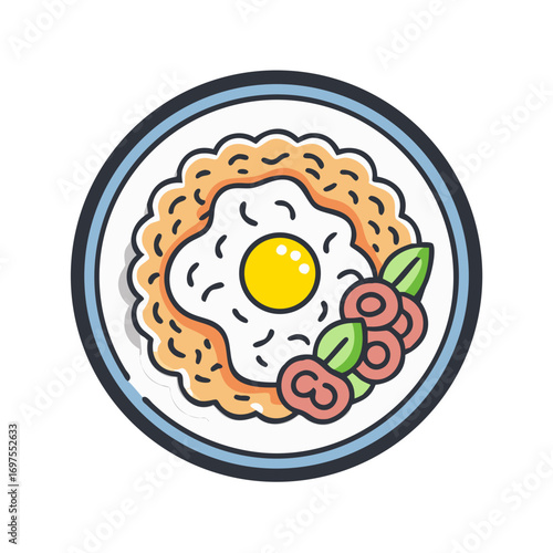 Illustration of breakfast food on plate with simple outlines