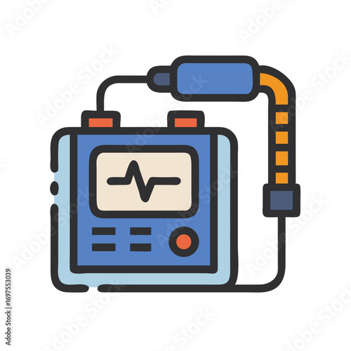 Medical electrocardiogram device with electrode cable on black backdrop