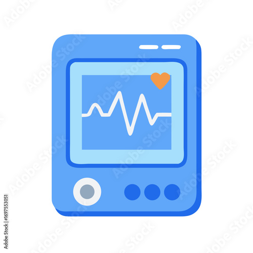 Heart Monitor Machine with Heartbeat Display on Blue Background