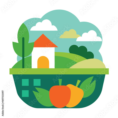 Vector illustration of fresh organic vegetables basket eco friendly food healthy lifestyle concept  