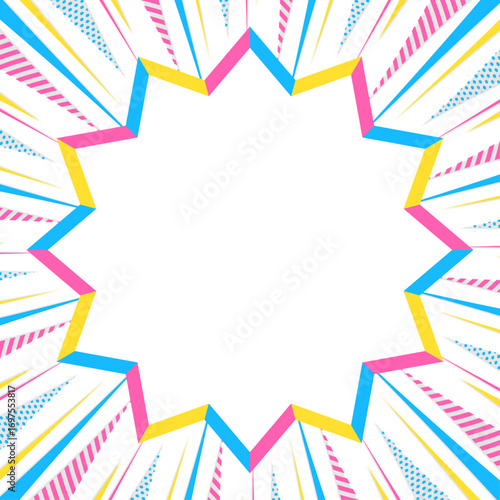 集中線とポップなフレームの背景素材、ポップなデザイン、正方形サイズ