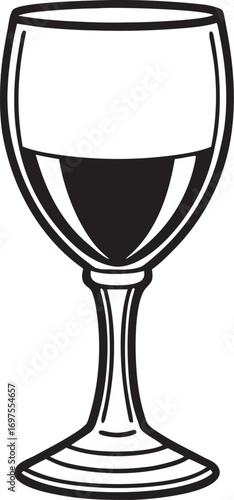 Black and White Outline of Wine Glass with Red Wine