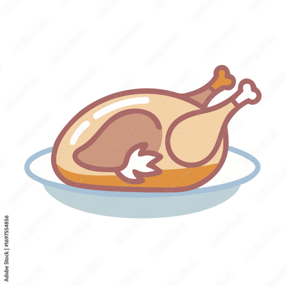 Fototapeta premium Stylized Thanksgiving Roasted Turkey on a Plate Illustration