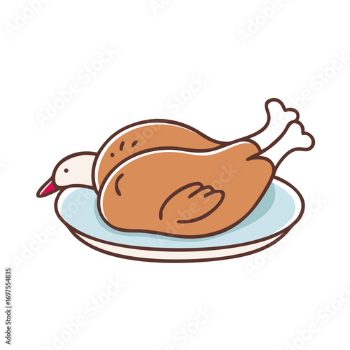 Roasted Thanksgiving Turkey on a Platter Illustration Art