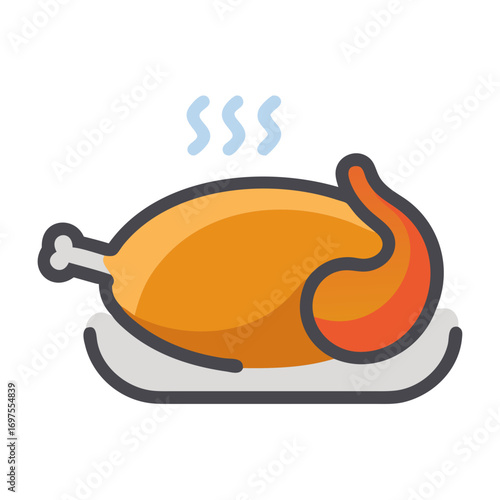 Stylized roasted chicken on plate, a culinary illustration