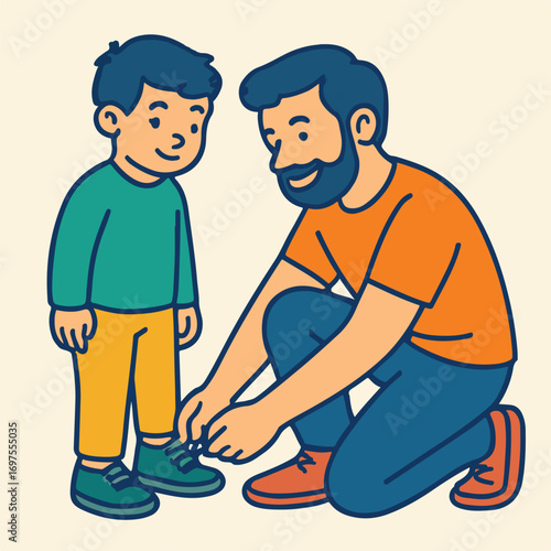 father tying child shoelaces