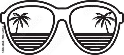 Black and White Sunglasses Reflecting a Tropical Beach