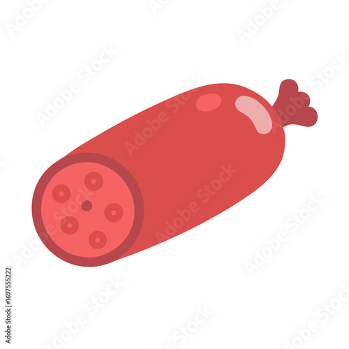 Cartoon sausage on black background, meat product illustration