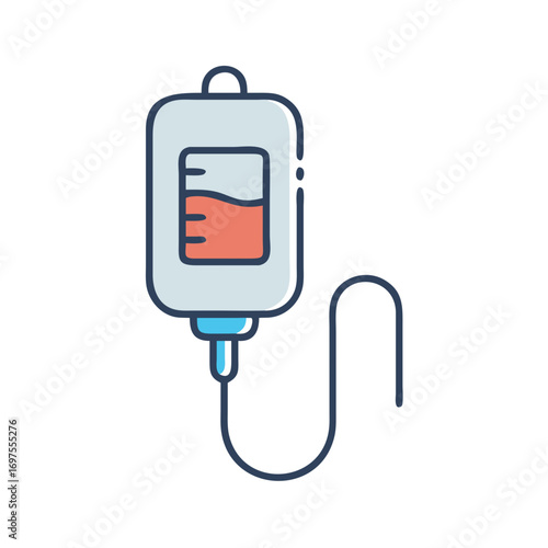 Medical IV drip bag illustration, flat design style on black