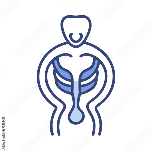 Stylized human outline with internal organ visualization on black