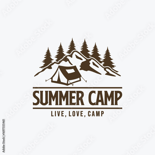 Camping Logo Design Tent and Pine Trees Outdoor Adventure Illustration