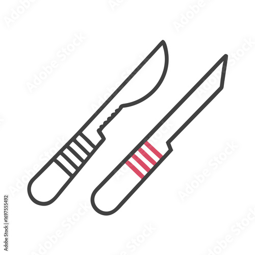 Two surgical knives with pink accents on black backdrop