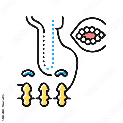 Illustration of nerve cell communication pathways with neurotransmitters