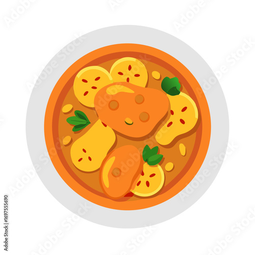 Cartoon Vegetable Stew on Plate, Top-down View