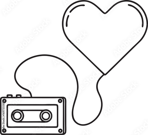 Cassette tape with heart shaped speech bubble audio