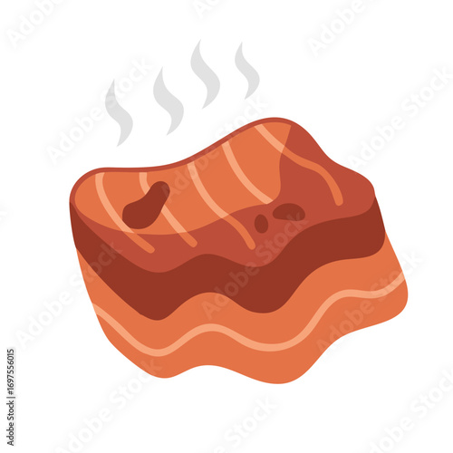 Cartoon pork belly with steam illustration isolated on black
