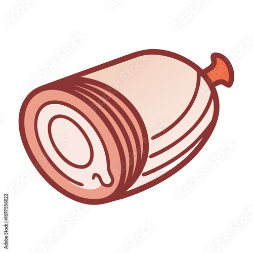 Stylized cartoon bologna sausage on a black isolated background
