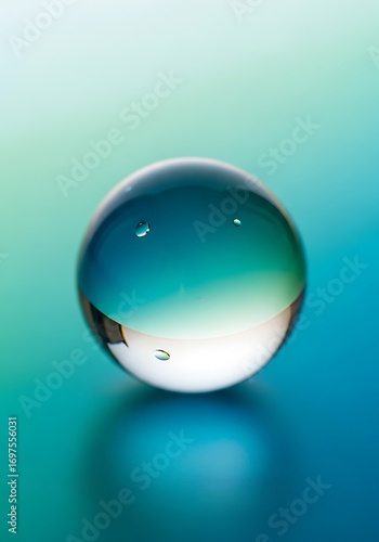 Water Sphere with Dew Drops Reflecting Gradient Hues, Minimalist Design