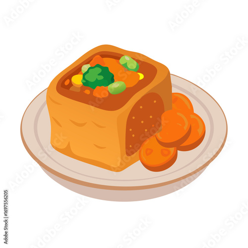 Cartoon Toast Box Filled with Colorful Stew Illustration