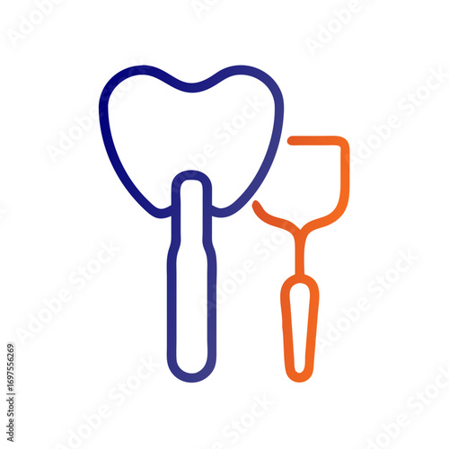 Minimalist dental tools illustration with blue and orange lines