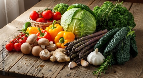Farm Fresh Harvest: Vibrant Variety of Vegetables on Rustic Wooden Table