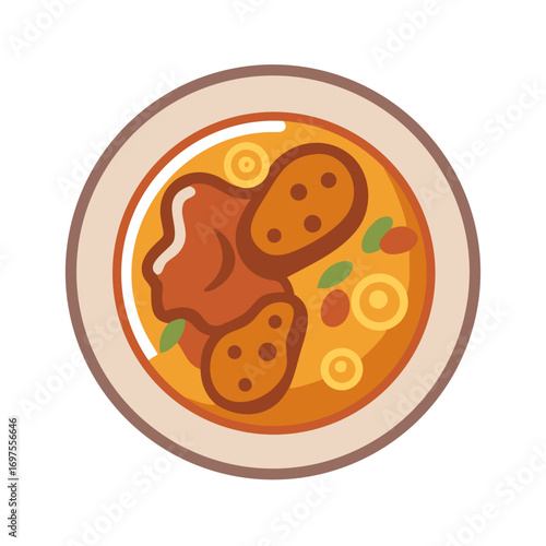 Flat vector food illustration of dish with meatball stew