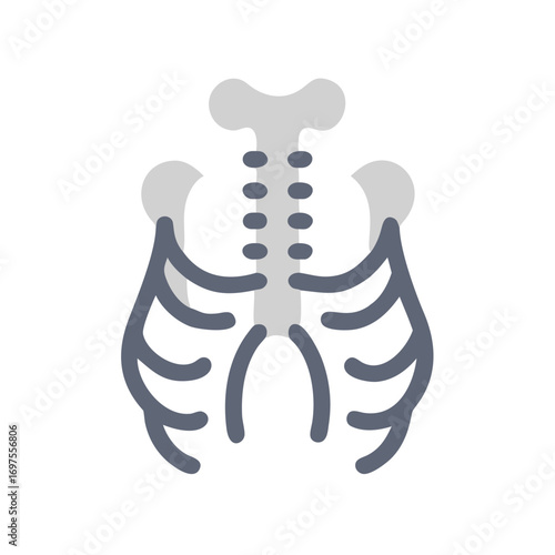 Stylized flat vector ribcage illustration on a black backdrop