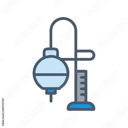 Illustration of a simple laboratory distillation apparatus over black