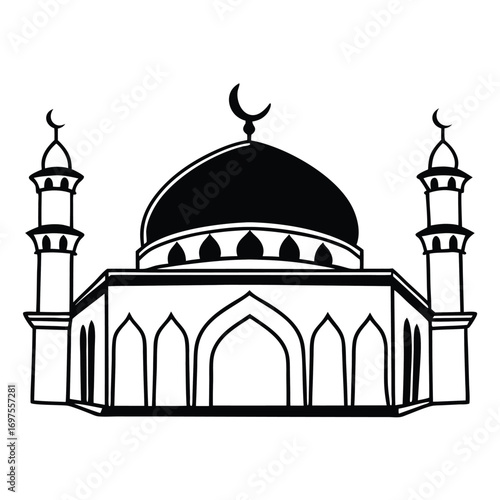 Flat Vector of Minimal Mosque Front with Dome