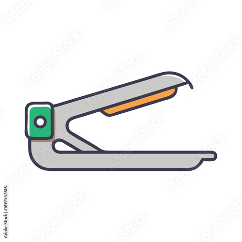 Minimalist gray stapler illustration against a solid black background