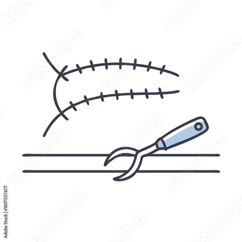 Suture Removal concept, medical illustration depicting the process