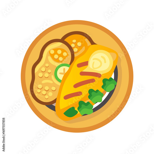 Top view of a yellow chicken meal flat design