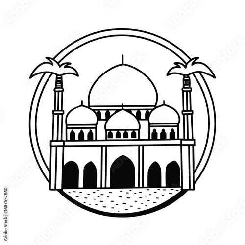 Flat Vector of Mosque Integrated in Circular Frame