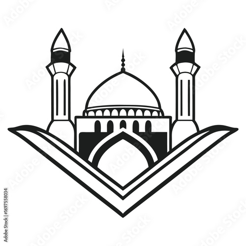 Black Silhouette Vector of Symmetric Mosque Logo