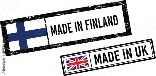 Product origin labels showcase "Made in Finland" and "Made in UK" stamps with national flags