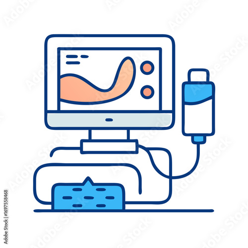 Stylized Ultrasound Machine with Displayed Medical Image on Black