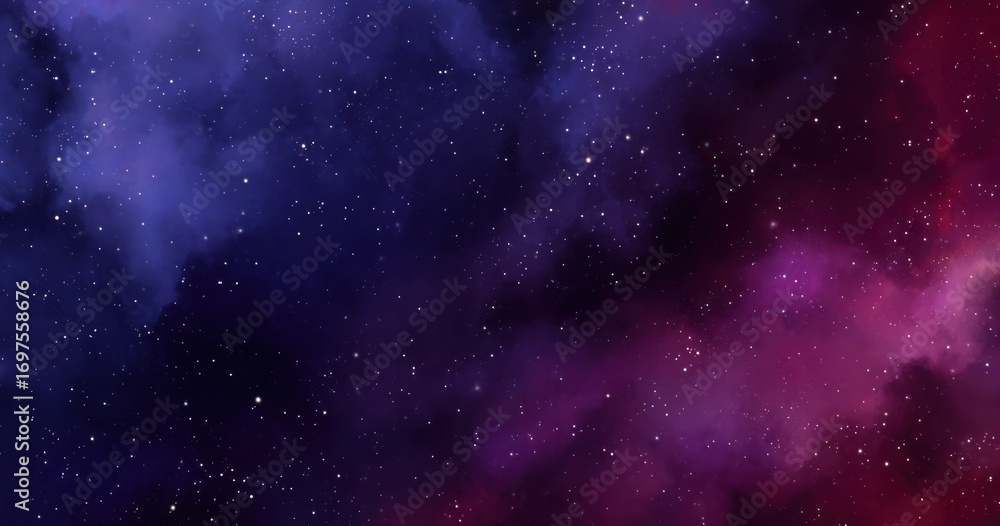 Fototapeta premium A stunning nebulae illustration featuring gradients of purple and red with sparse stars scattered across a dark, cosmic background