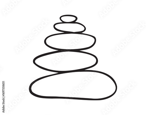  Yoga stones stack doodle hand drawn icon. Outline drawing balanced zen stone line clipart symbol. Spa pebbles black and white graphic line illustration.