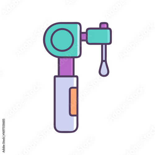 Colorful flat illustration of medical diagnostic otoscope on black